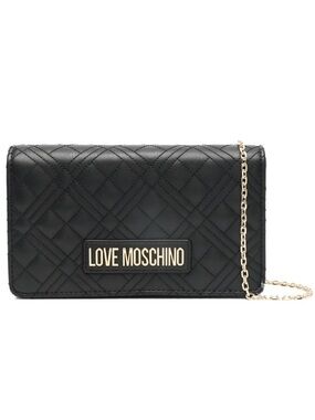 LOVE MOSCHINO Black Quilted Chain Shoulder Bag Gold Metal Logo NEW NWT
